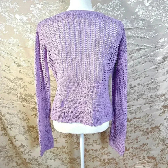 y2k Vintage Crystal Kole Purple Loose Knit Cardigan Women's Size M - Picture 4 of 6